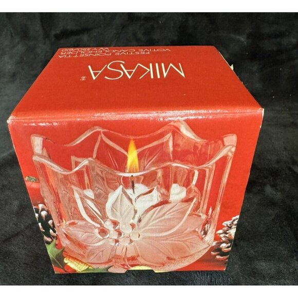 NEW 1990s Mikasa Festive Poinsettia Votive Candleholder Crystal Cut Glass - Picture 11 of 13